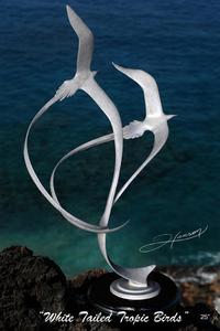 "White Tailed Tropic Birds"Bronze and Stainless Sculpture by Scott Hanson - Marine Wildlife Sculpture - Bronze and Stainless Ocean themed Sculpture by Scott Hanson - 