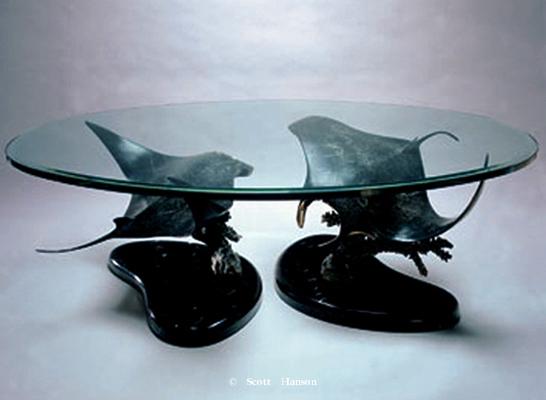 Manta Ray Sculpture coffee Table "Manta Ballet" - Double Manta Ray Bronze Sculpture Table by Scott Hanson - "Manta Ballet" Double Manta Ray Bronze Sculpture Table 