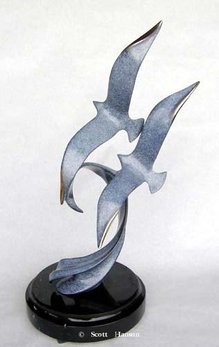 "Wind Surfing" - Bronze Sculpture 15" Tall -Marine Wildlife Sculpture Bronze and Stainless Ocean themed Sculpture by Scott Hanson - Bronze and Stainless Sculpture by Scott Hanson 