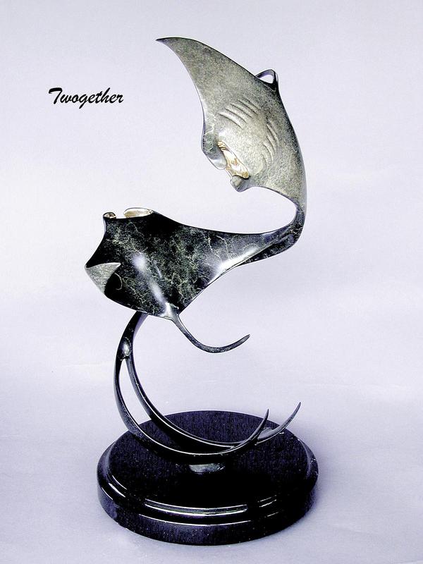 "Twogether" - Bronze Sculpture 16" x 8" -Marine Wildlife Sculpture Bronze and Stainless Ocean themed Sculpture by Scott Hanson - Bronze and Stainless Sculpture by Scott Hanson 