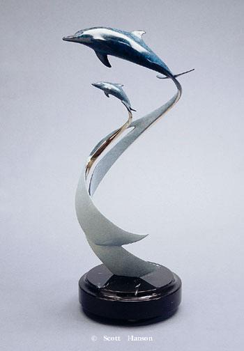 "Sails and Tails" - Bronze Sculpture 12" Tall -Marine Wildlife Sculpture Bronze and Stainless Ocean themed Sculpture by Scott Hanson - Bronze and Stainless Sculpture by Scott Hanson 