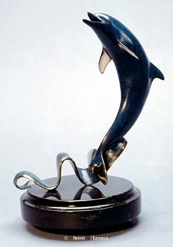 "Wave Dancer" - Bronze Sculpture 8.5" x 7" -Marine Wildlife Sculpture Bronze and Stainless Ocean themed Sculpture by Scott Hanson - Bronze and Stainless Sculpture by Scott Hanson 