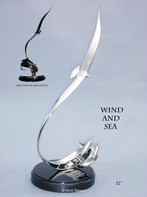 "Wind & Sea"Stainless Steel - 22" & 42" tall -Wind and Sea "Wind and Sea" an Albatross and Dolphin Sculpture by Scott Hanson - "Wind and Sea" - Albatross and Dolphin by Scott Hanson 