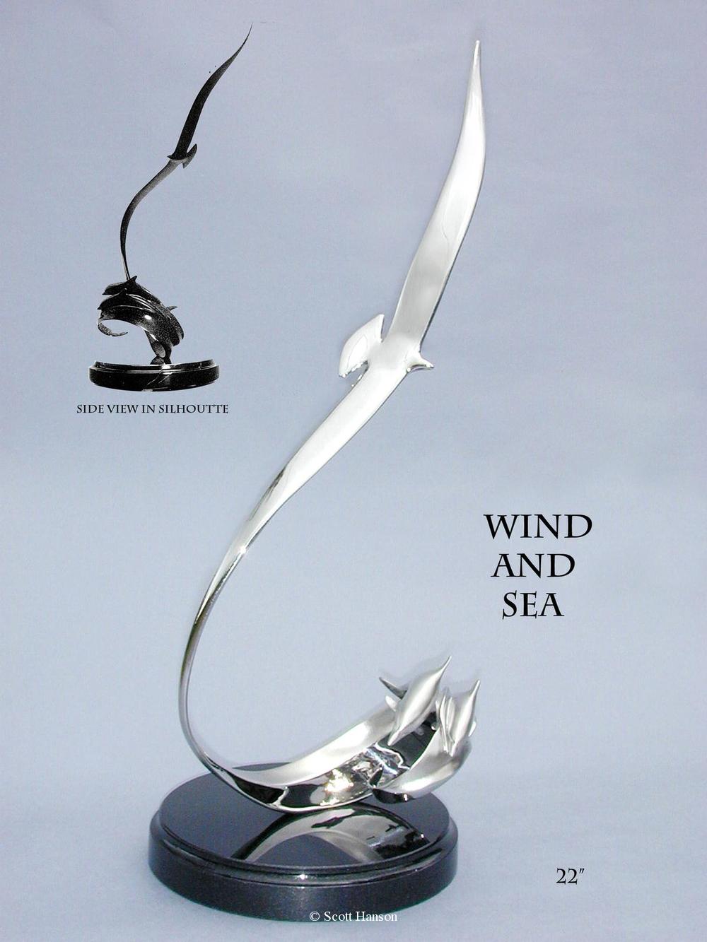 "Wind & Sea"Stainless Steel - 22" & 42" tall -Wind and Sea "Wind and Sea" an Albatross and Dolphin Sculpture by Scott Hanson - "Wind and Sea" - Albatross and Dolphin by Scott Hanson 